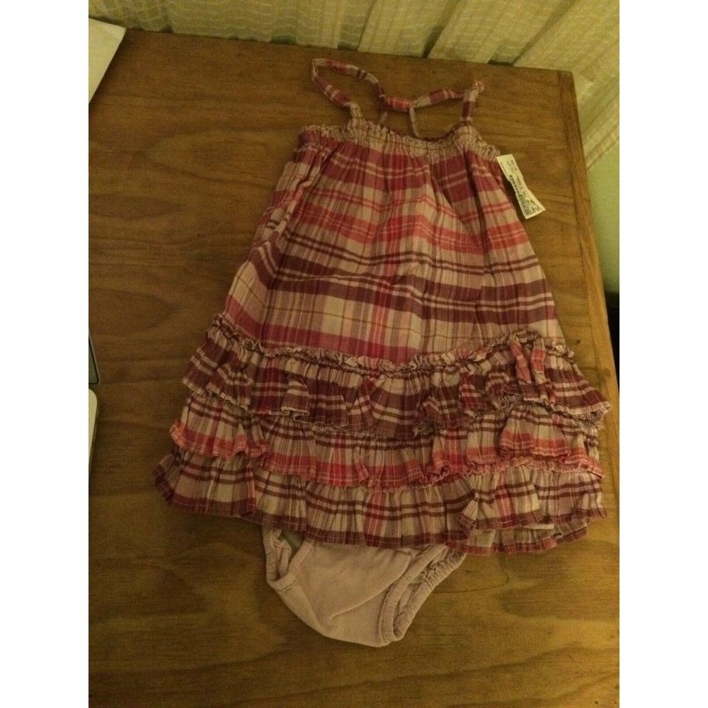 BabyGap Purple Plaid Cotton Dress 12-18 months GUC Matching Bloomers Ruffles